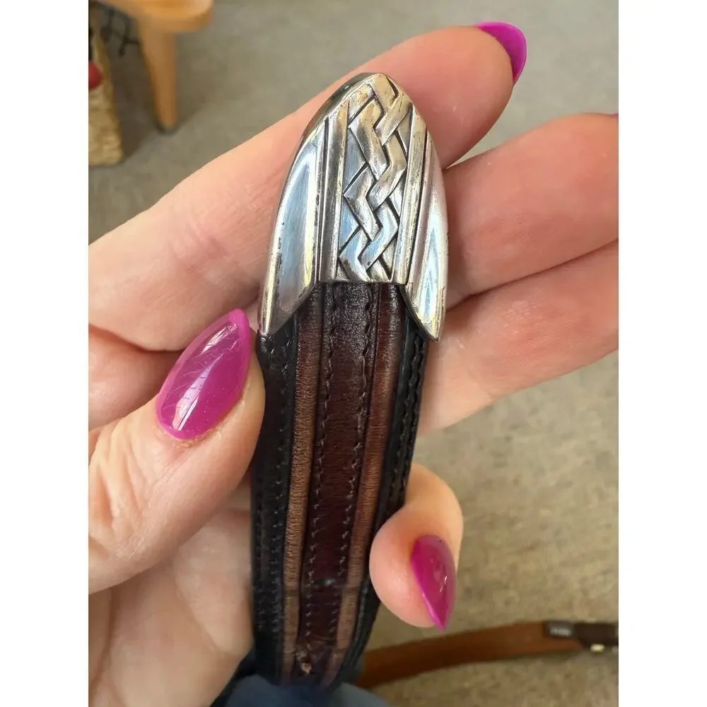 Brighton Onxy black brown  leather belt silver hardware‎ womens  size 38